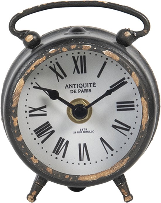 Déco HAES - Horloge de Table Rétro Vintage - Cadran avec Chiffres Romains et texte ANTIQUITE DE PARIS - Klok sans tic-tac - En métal - Dimensions 9 x 10 cm, épaisseur 4 cm. -TCL0630