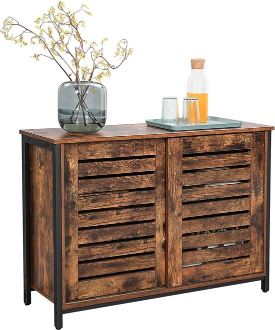 Vasagle Dressoir In Industriële Stijl Met Schuifdeuren - Rustiek Bruin En Zwart