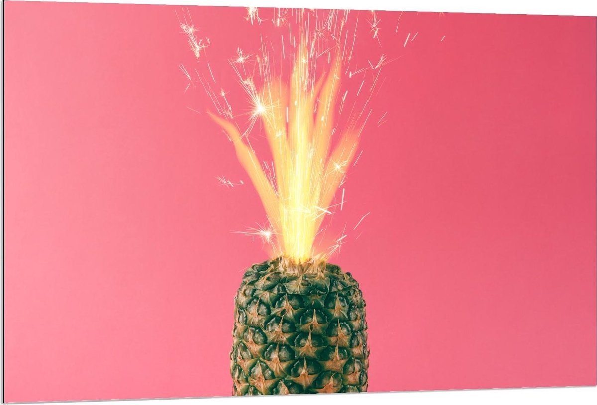 Dibond - Vuurwerk in Ananas - 120x80cm Foto op Aluminium (Met Ophangsysteem)