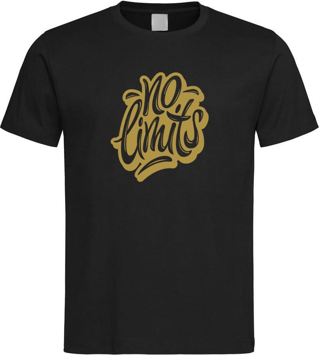 Zwart T-shirt met " No Limits " print Goud size S