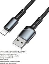 ReveriX Black ULTRA STRONG oplaadkabel - 2 meter - Zwart - Snelladen Compatibel - iOS - Nylon - Opladen - Kabel
