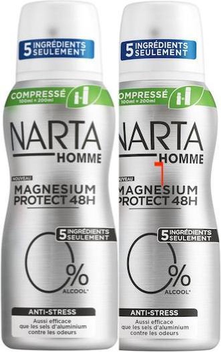 NARTA Gecomprimeerde Anti Stress Deodorant Mannen Magnesium Anti Stress Bescherming 100ml (2 STUKS)