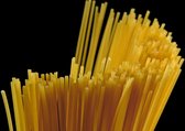 Dibond - Keuken / Eten / Voeding - Pasta / Spaghetti in geel / zwart - 50 x 75 cm.