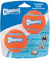 Chuckit! Tennis Ball - Hondenspeelgoed - Hondenbal - Natuurlijk rubberen kern - Medium - Ø6 cm - Oranje/Blauw - 2 Stuks
