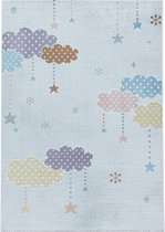 Vrolijk kinderkamervloerkleed Lucky - Clouds - lichtgrijs - 80x150 cm