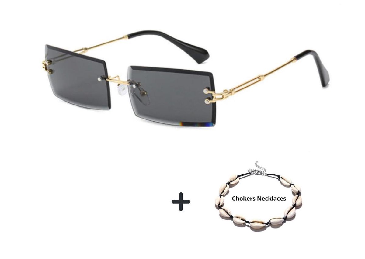 Rechthoek Sunglasses – Luxe brillen – Nieuwste trendy zonnebril - Randloze zonnebril - Chokers Necklaces – Zonnebril heren en dames