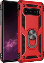 Samsung Galaxy S10 Plus Stevige Magnetische Anti shock ring back cover case-  schokbestendig-TPU met stand – Rood