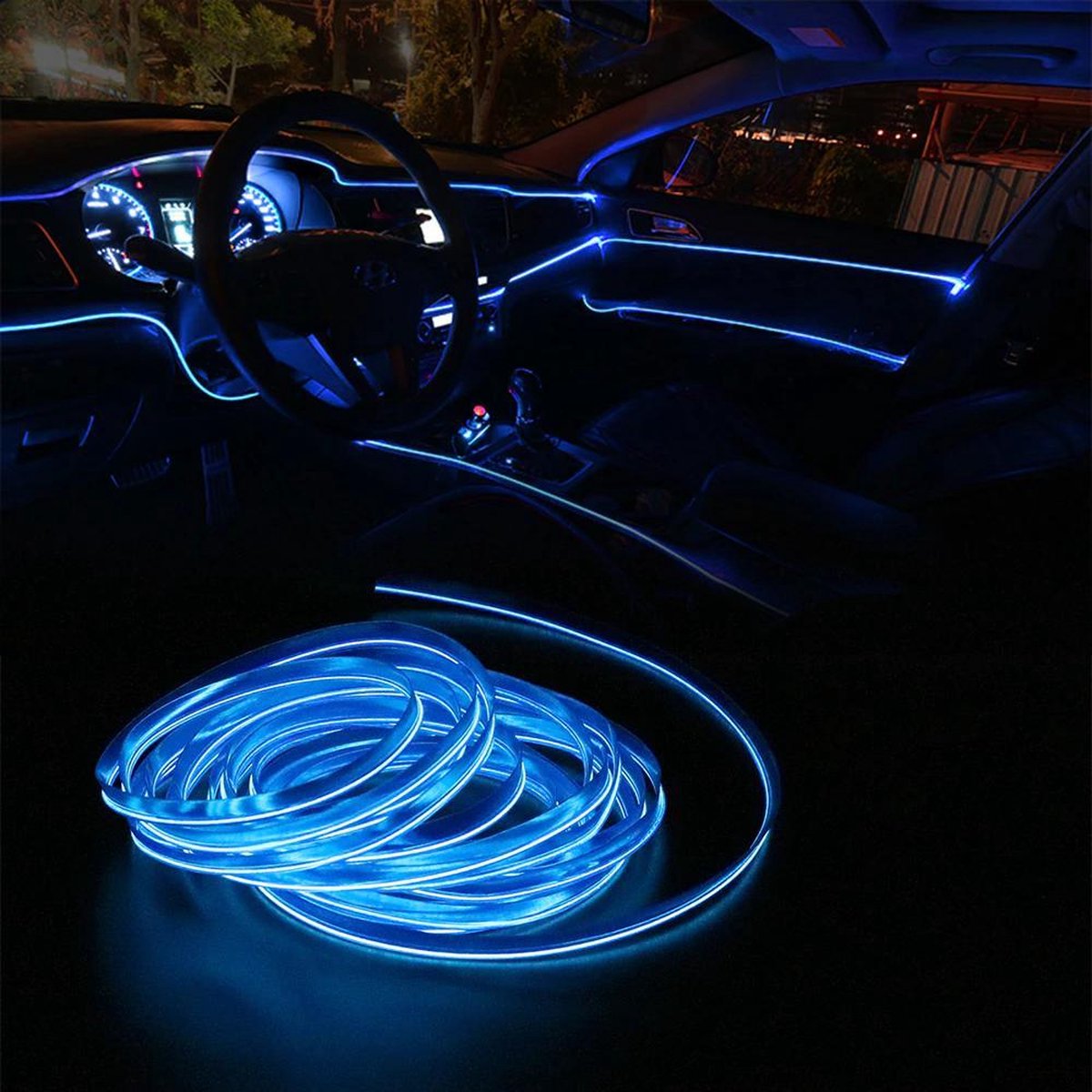 Bleu 4m LED Voiture Câble Léger / Lampe Bande/Intérieur Atmosphere 12V Haut