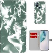 Voor OnePlus Nord N10 5G Cloud Fog Pattern Horizontal Flip Leather Case met houder & kaartsleuf & portemonnee (donkergroen)