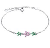 Armband-zilver-groen-roze-bloem-20 cm-Charme Bijoux