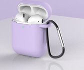 Apple AirPods 1/2 Hoesje + Clip in het paars - Siliconen - Case - Cover - Soft case