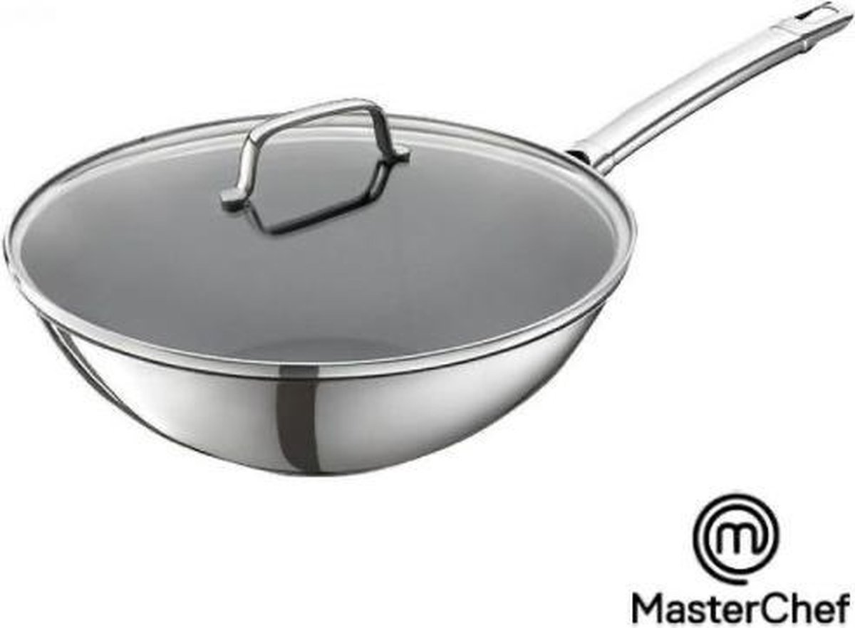 MasterChef - Wokpan - met glazen deksel - 28 cm - Geschikt voor alle  warmtebronnen... | bol.com