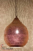 Filigrain Rode hanglamp met gaatjes - Handgemaakt - Authentiek - Egyptische - Arabische - Marokkaanse - Rood koper - Oosterse Lampen - Ø24 cm