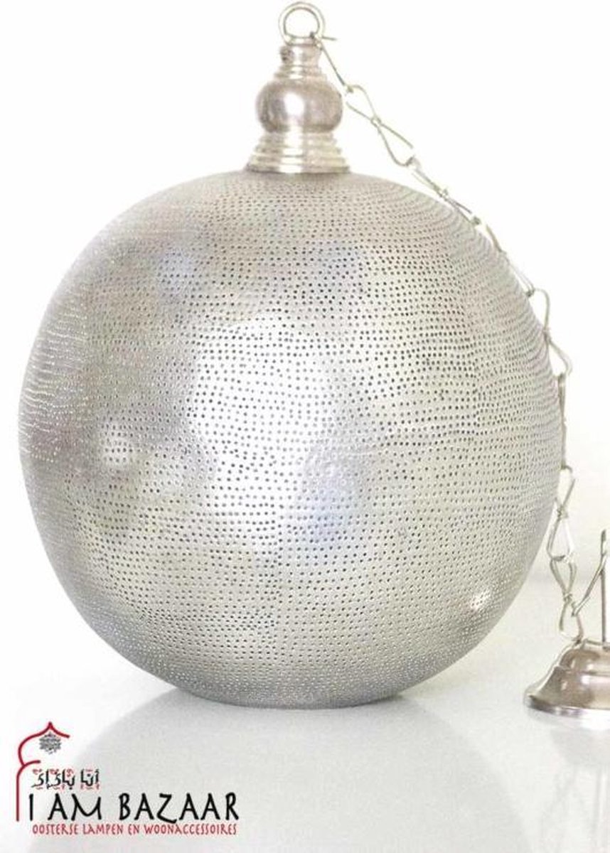 Bollamp Koraa zilver met gaatjes - Handgemaakt - Authentiek - Egyptische - Arabische - Marokkaanse - Oosterse Lampen - Maat XL