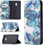Voor Nokia C1 Plus Gekleurde Tekening Patroon Onzichtbare Magnetische Horizontale Flip PU Lederen Case met Houder & Kaartsleuven & Portemonnee (Blauwe Bladeren)