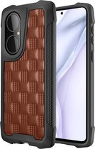 Voor Huawei P50 3D reliëf PU + PC + TPU Skidproof schokbestendig hoesje (bruin)