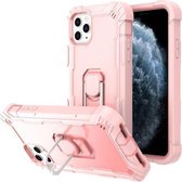 PC + rubberen 3-lagen schokbestendige beschermhoes met roterende houder voor iPhone 11 Pro Max (roségoud)