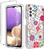 Voor Samsung Galaxy A32 5G 2 in 1 hoog transparant geverfd schokbestendig PC + TPU beschermhoes (kleine bloemen)