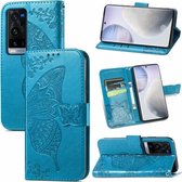 Voor vivo X60 Pro + Butterfly Love Flowers Reliëf Horizontale Flip Leren Case met Houder & Kaartsleuven & Portemonnee & Lanyard (Blauw)