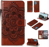 Voor OPPO Reno5 Pro 5G Mandala Embossing Patroon Horizontale Flip PU Lederen Case met Houder & Kaartsleuven & Walle & Lanyard (Bruin)