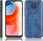 Voor Motorola Moto G Play (2021) Schokbestendig Naaien Koe Patroon Huid PC + PU + TPU Case (Blauw)