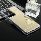 Voor Samsung Galaxy S21 Ultra 5G TPU + Acryl Luxe Plating Spiegel Telefoon Case Cover (Goud)