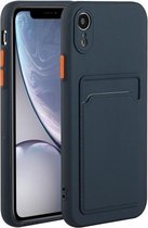 Card Slot Design Shockproof TPU beschermhoes voor iPhone XR (donkerblauw)
