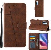 Voor Xiaomi Redmi K40 / K40 Pro / POCO F3 Stiksels Kalfsstructuur Gesp Horizontale Flip Leren Case met Houder & Kaartsleuven & Portemonnee & Lanyard (Bruin)