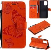 Voor Xiaomi Redmi Note 10 4G Pressed Printing Butterfly Pattern Horizontale Flip PU lederen tas met houder & kaartsleuven & portemonnee & lanyard (oranje)
