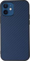Carbon Fiber Skin PU + PC + TPU Shockprof beschermhoes voor iPhone 12 mini (blauw)