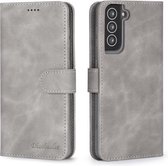 Voor Samsung Galaxy S21 FE Diaobaolee Pure Verse Textuur Horizontale Flip Lederen Case met Houder & Kaartsleuven & Portemonnee & Fotolijst (Grijs)