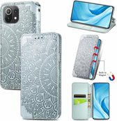 Voor Geschikt voor Xiaomi Mi 11 Lite Blooming Mandala Reliëfpatroon Magnetische horizontale flip lederen tas met houder & kaartsleuven & portemonnee (grijs)