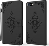 Reliëf Fortune Flower Pattern Horizontale Flip Leren Case met Houder & Kaartsleuf & Portemonnee & Lanyard Voor iPhone SE 2020 & 8 & 7 (Zwart)