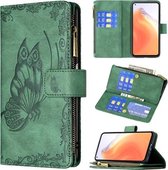 Voor Xiaomi Mi 10T Pro 5G Flying Butterfly Embossing Pattern Rits Horizontale Flip Leather Case met houder & kaartsleuven & portemonnee (groen)