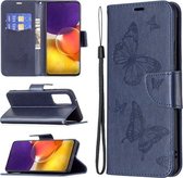 Voor Samsung Galaxy A82 5G Embossing Twee Vlinders Patroon Horizontale Flip PU Lederen Case met Houder & Kaartsleuf & Portemonnee & Lanyard (Blauw)