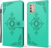 Voor Motorola Moto G9 Plus Reliëf Fortune Bloempatroon Horizontale Flip Leren Case met Houder & Kaartsleuf & Portemonnee & Lanyard (Groen)