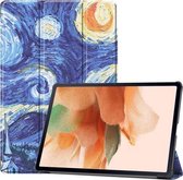 Voor Samsung Galaxy Tab S7 Lite T730 / T735 Custer Painted PU Leather Case met Sleep / Wake-up Function & 3-Fold Holder (Starry Sky)