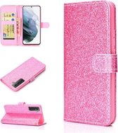 Voor Samsung Galaxy S21 5G Glitter Poeder Horizontale Flip Leren Case met Kaartsleuven & Houder & Fotolijst & Portemonnee (Roze)