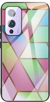 For One Plus 9 Abstract Marble Pattern Glass beschermhoes (Rhombus Gradient)