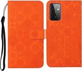 Voor Samsung Galaxy A72 5G / 4G etnische stijl reliëf patroon horizontale flip lederen tas met houder & kaartsleuven & portemonnee & lanyard (oranje)