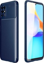 For Honor Play 5T Carbon Fiber Texture Shockproof TPU Case (Blauw)