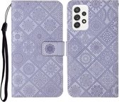 Voor Samsung Galaxy A52 5G / 4G etnische stijl reliëf patroon horizontale flip lederen tas met houder & kaartsleuven & portemonnee & lanyard (paars)