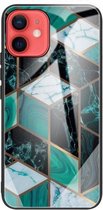 Abstract Marble Pattern Glass beschermhoes voor iPhone 12 mini (Rhombus Dark Green)
