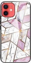 Abstract Marble Pattern Glass beschermhoes voor iPhone 12 mini (Rhombus White Purple)