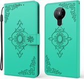 Voor Nokia 5.3 Reliëf Fortune Bloempatroon Horizontale Flip Leren Case met Houder & Kaartsleuf & Portemonnee & Lanyard (Groen)