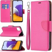 Voor Samsung Galaxy A22 5G Litchi Textuur Pure Kleur Horizontale Flip Leren Case met Houder & Kaartsleuven & Portemonnee & Lanyard (Rose Rood)