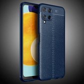 Voor Samsung Galaxy A22 4G Litchi Textuur TPU Schokbestendig Hoesje (Marineblauw)