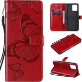 Voor OPPO Realme 8 Pro / Realme 8 Geperst afdrukken Vlinderpatroon Horizontale flip PU lederen tas met houder & kaartsleuven & portemonnee & lanyard (rood)