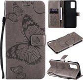 Voor OPPO Realme V13 Geperst afdrukken Vlinderpatroon Horizontale flip PU lederen tas met houder & kaartsleuven & portemonnee & lanyard (grijs)
