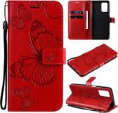 Voor OPPO Realme V13 Pressed Printing Butterfly Pattern Horizontale Flip PU lederen tas met houder & kaartsleuven & portemonnee & lanyard (rood)